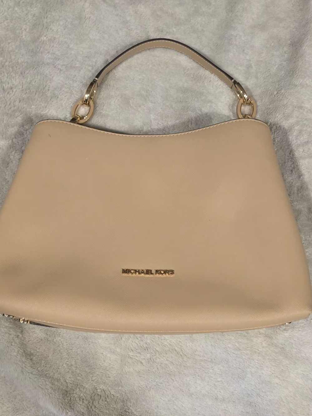 Michael Kors Cream Saffiano Leather Shoulder Bag with Gold Hardware